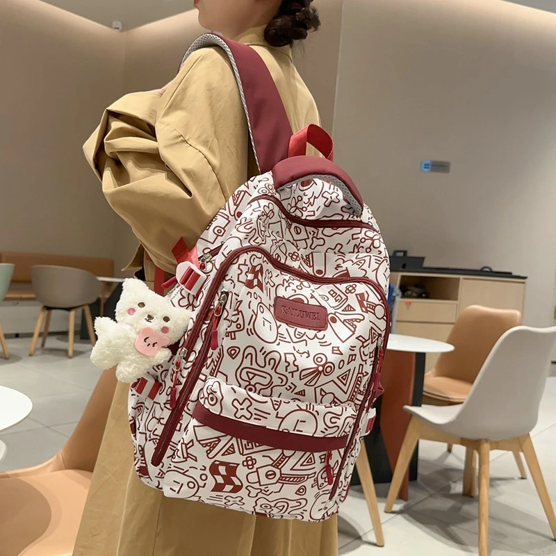 书包少女生双肩背包书包女新款男生酒红色高中学生初中帅气大学生