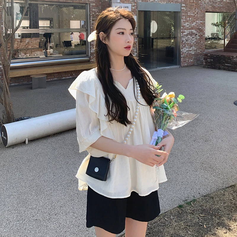 孕妇装网红潮妈减龄仙气洋气娃娃衫上衣法式宽松娃娃领韩版
