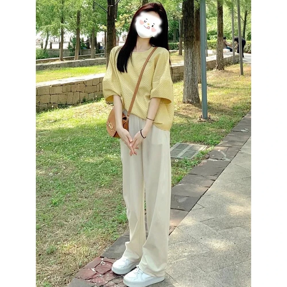 孕妇夏装套装两件套时尚洋气时髦大码宽松肌理上衣夏季遮肚子新款