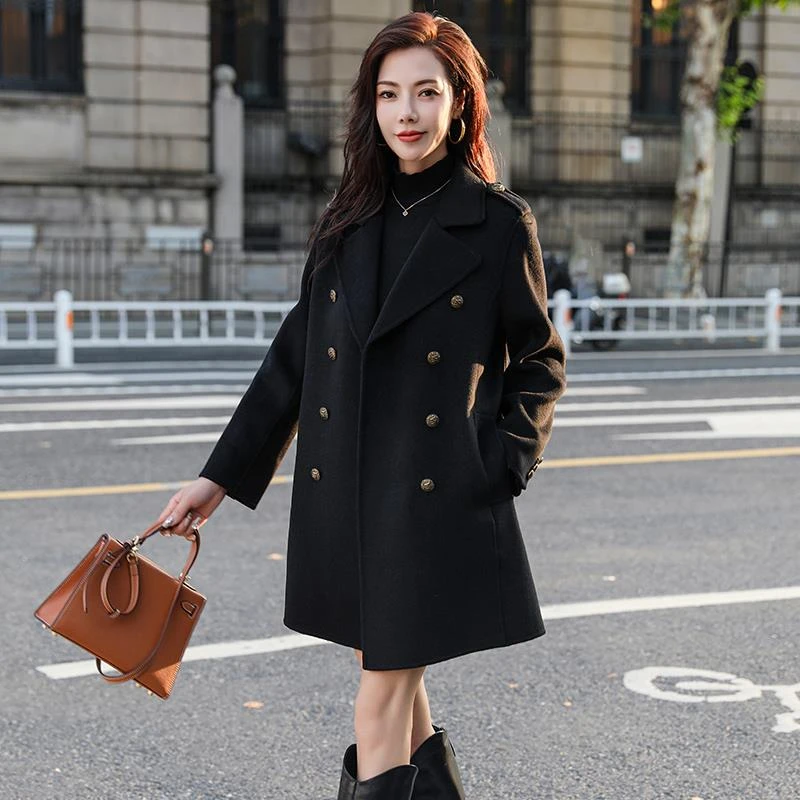 黑色羊毛呢外套2025秋冬装新款高级感小个子短款双面呢羊毛大衣女