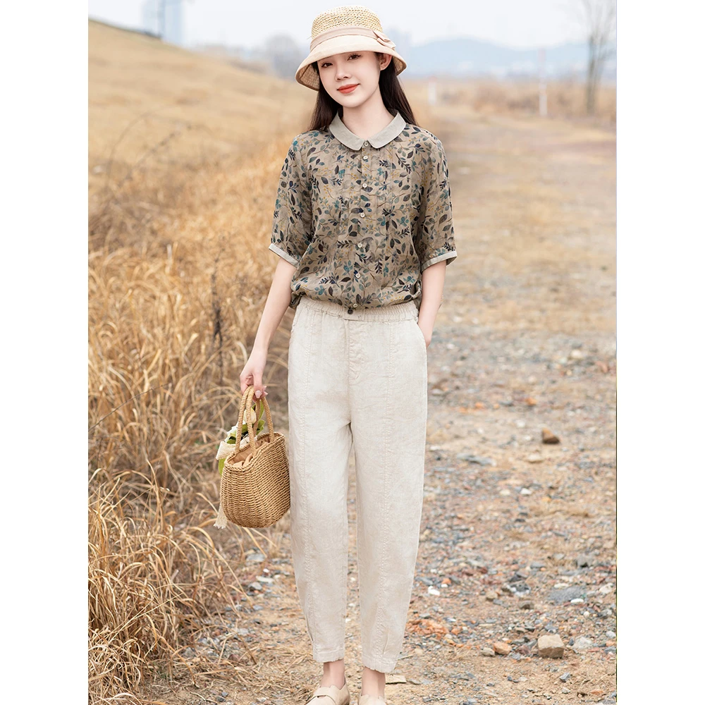 高端苎麻休闲时尚套装女装夏季薄款2025年新款洋气减龄亚麻两件套