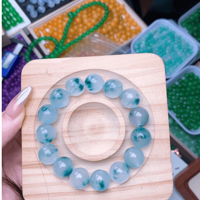 卡12+冰飘绿花翡翠单珠（拍一颗发一颗 多样性发其一）