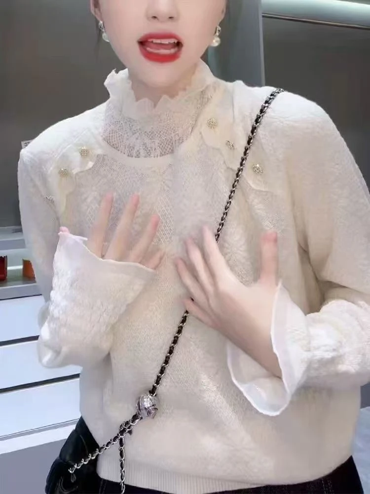 【竹姐老店】蕾丝领打底毛衣