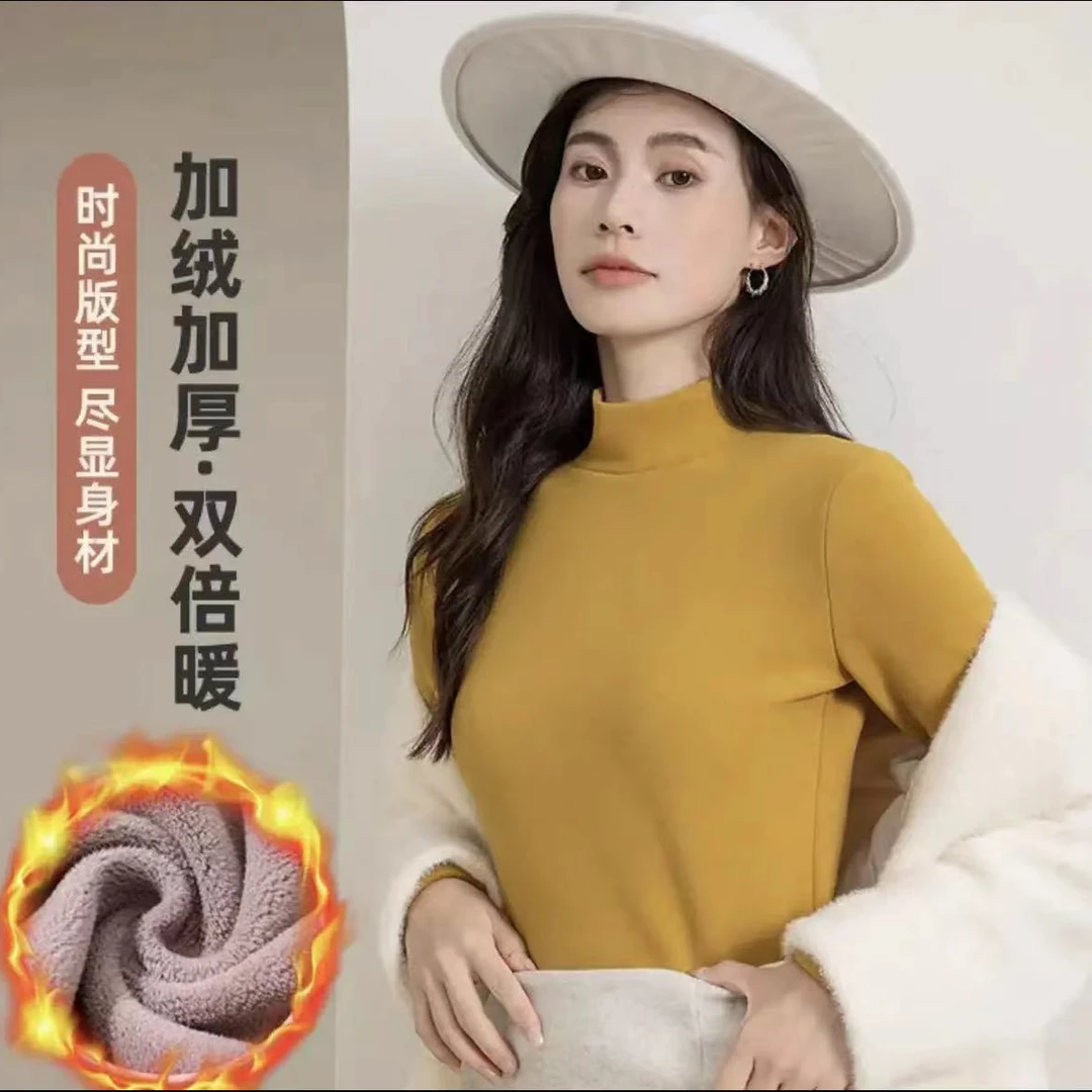 门店199！【加绒加厚半高领】韩版修身无痕超保暖奥粒绒打底衫