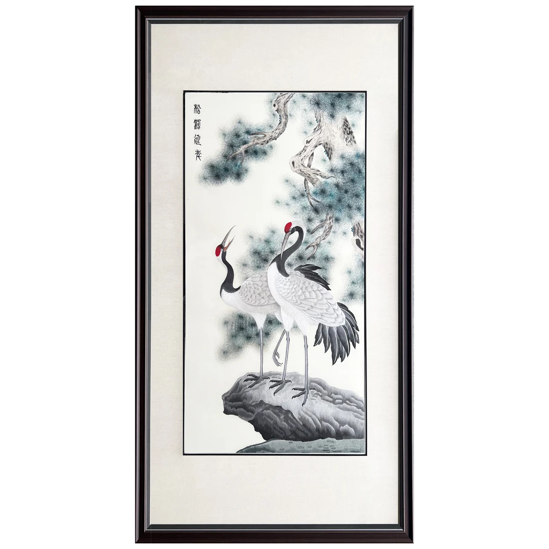 纯手工苏绣仙鹤松鹤延年走廊玄关刺绣中式针绣挂画装饰画