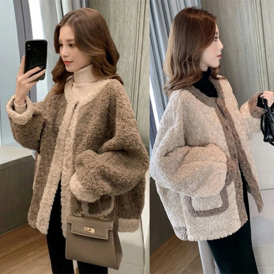 大码胖mm小香风毛绒茸茸夹克上衣秋冬女加厚短款外套200斤