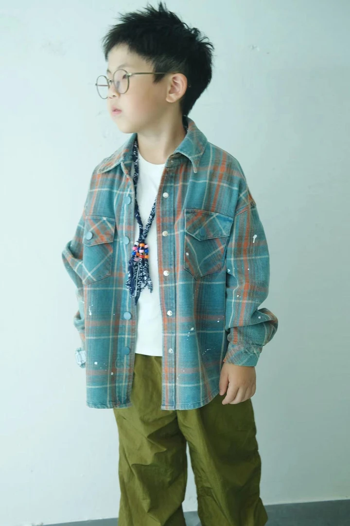 「LIUYI」儿童重工洗水做旧格子衬衣外套  2068