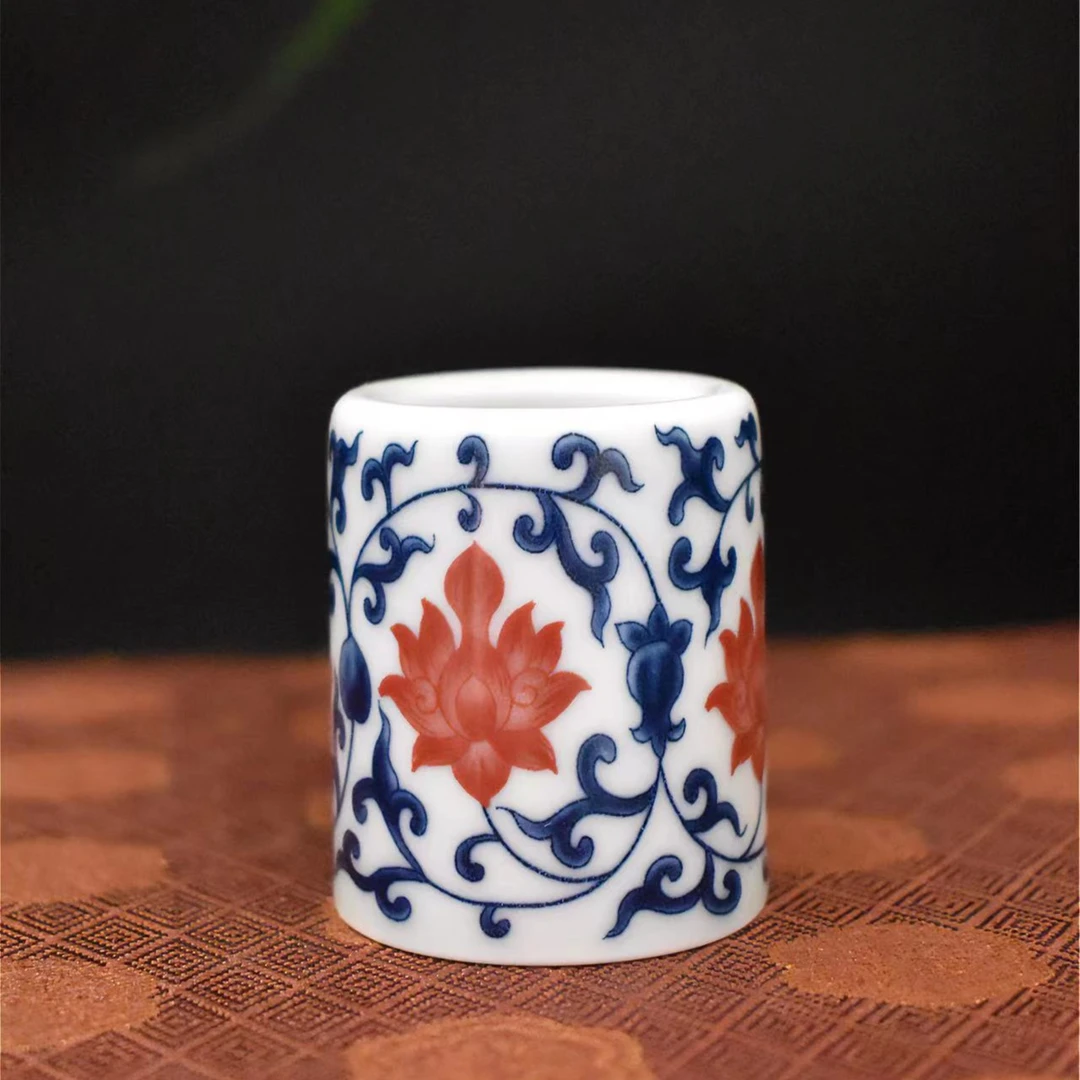 景德镇 陶瓷 釉里红 缠枝莲  盖置 扳指盖置 仿古泥 复古 茶器