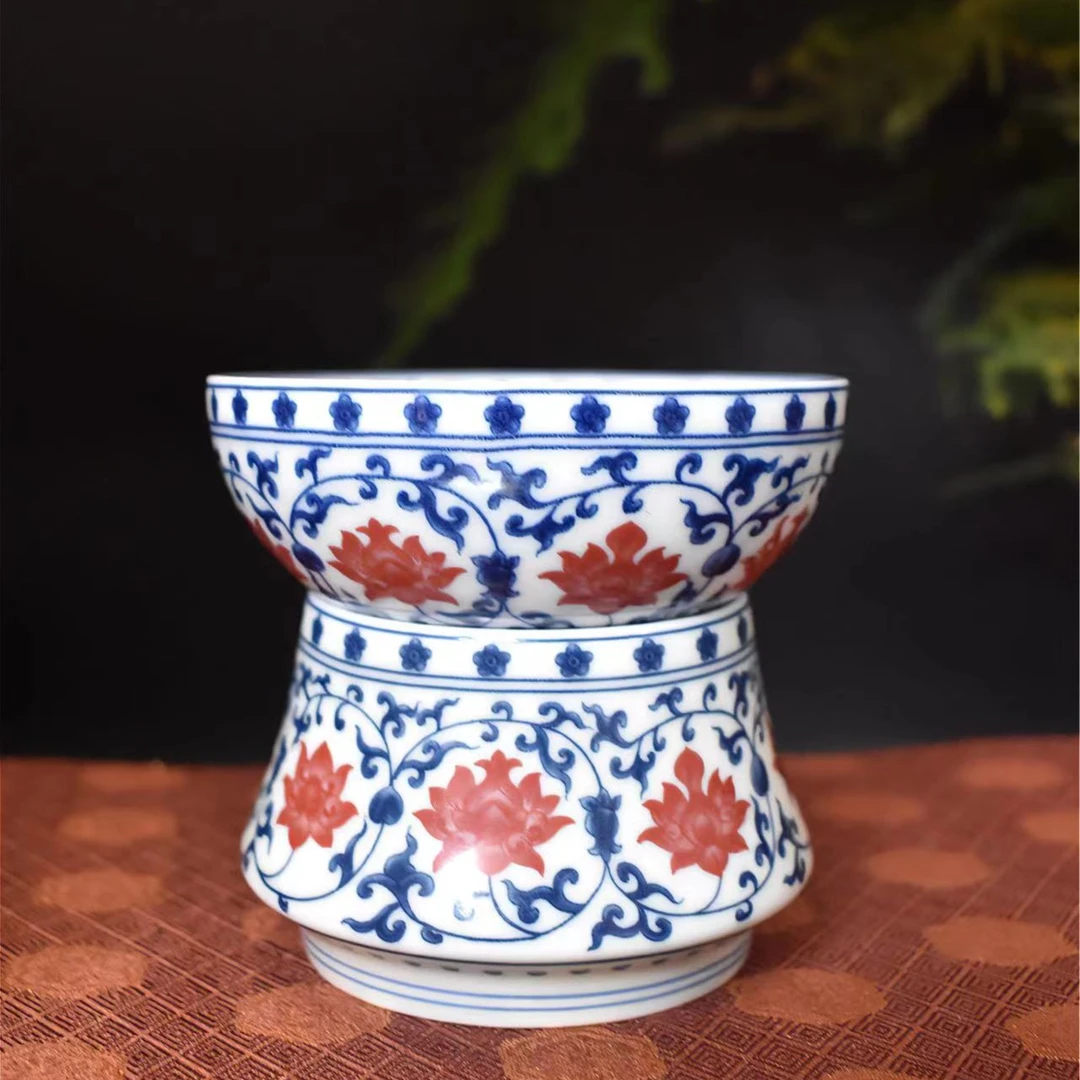 景德镇鸿运当头茶漏/茶漏全瓷缠枝莲陶瓷茶具家用过滤釉里红釉下.