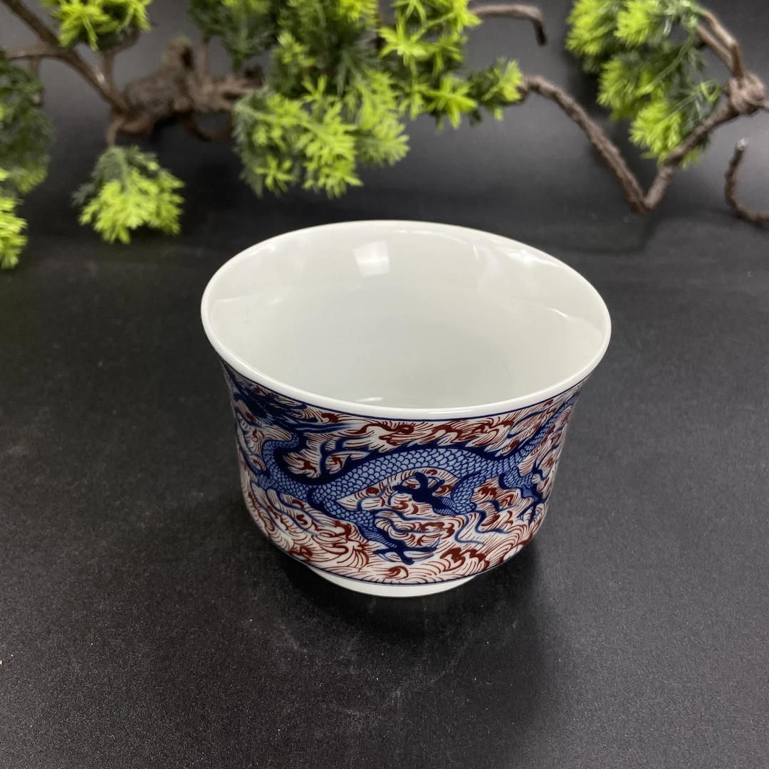 景德镇陶瓷茶具青花釉里红海水元龙陶瓷主人杯