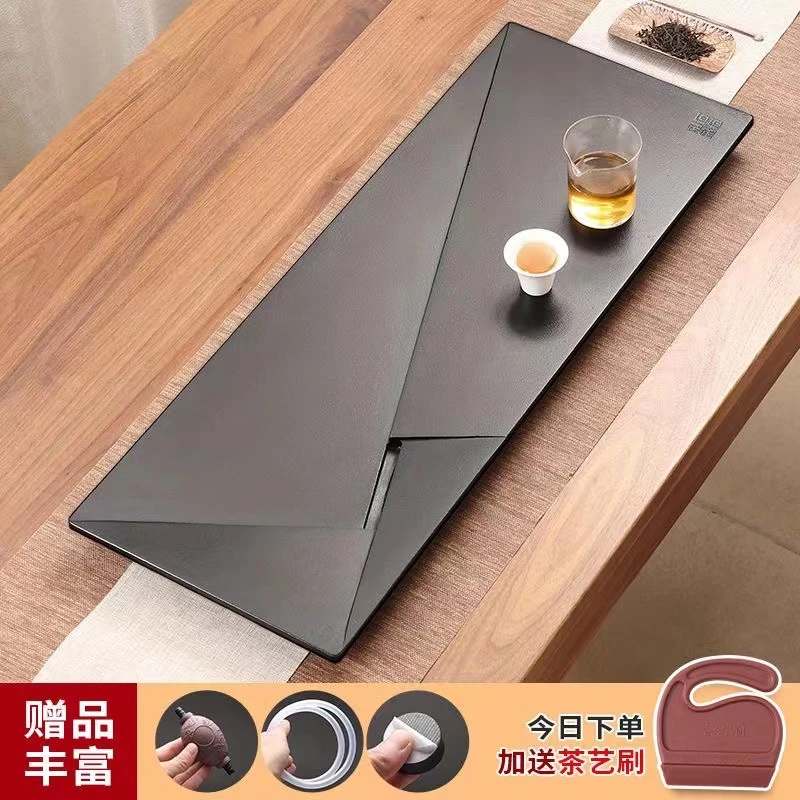 乌金石茶盘轻奢现代简约家用大号干泡台茶盘石茶台手工黑色茶托盘