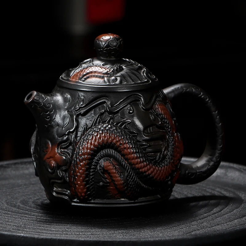 紫陶茶壶泡茶器家用茶水壶单壶复古茶具陶瓷高档功夫茶具手工雕刻