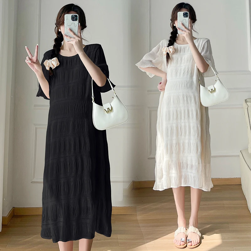 大码孕妇装连衣裙夏装宽松雪纺短袖长裙洋气网红韩版上衣女200斤