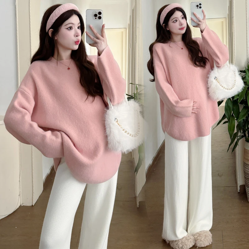 大码孕妇装秋冬新款韩版时尚百搭气质宽松毛衣中长款上衣女200斤