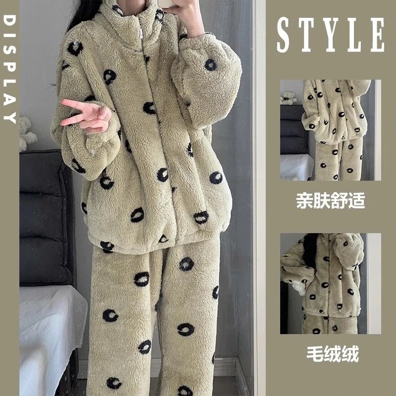 【加厚珊瑚绒】睡衣女冬新款韩系高级感印花毛绒保暖家居服套装外穿