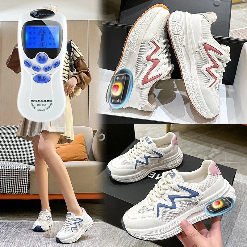充电足部磁疗电脉冲按摩鞋防滑透气老爹厚底健步鞋中老年人运动鞋