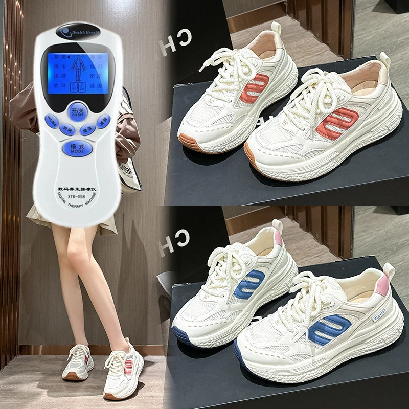 新款足部电脉冲磁疗鞋女振动芯片磁能按摩鞋透气健步鞋理疗老爹鞋