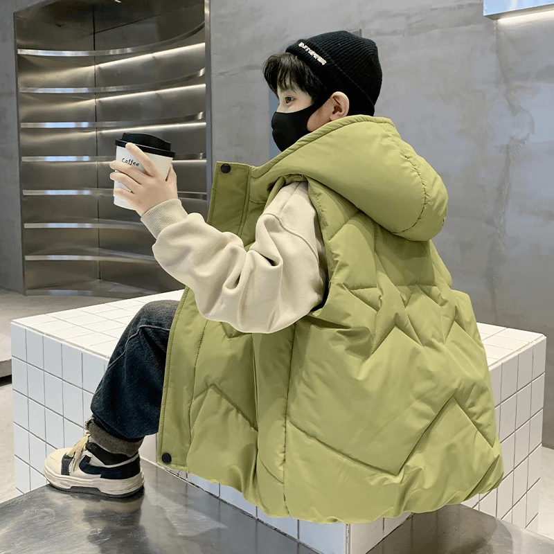 男童夹棉马甲秋冬款2025新款中大童加厚外套男孩儿童帅气马夹冬装