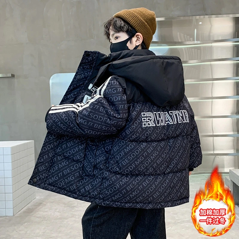 男童冬季棉服棉袄2025新款洋气中大童冬装加棉加厚棉衣冬款外套潮