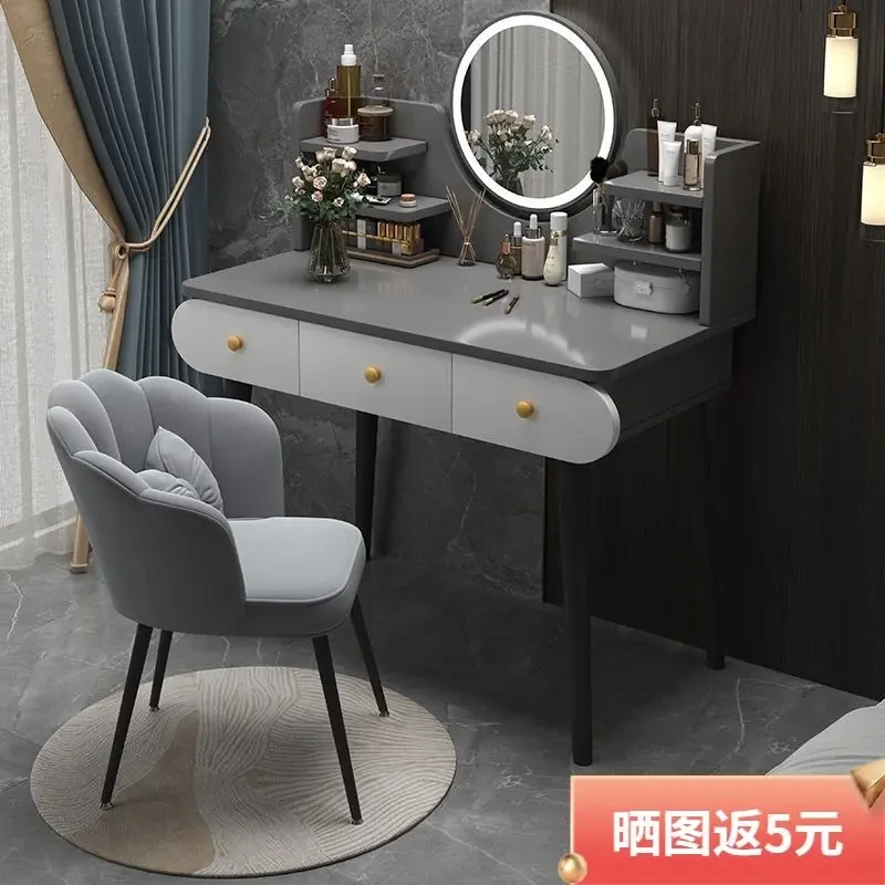 凯秦【推荐】梳妆台卧室简约现代网红化妆桌带灯镜子一体新款小