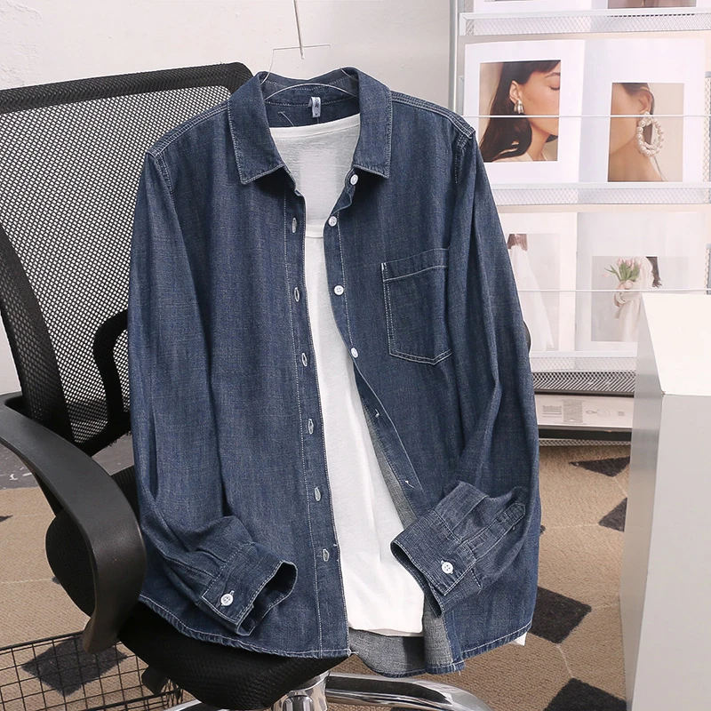 2023秋季韩版复古宽松棉质牛仔衬衣女长袖百搭打底休闲衬衫上衣潮