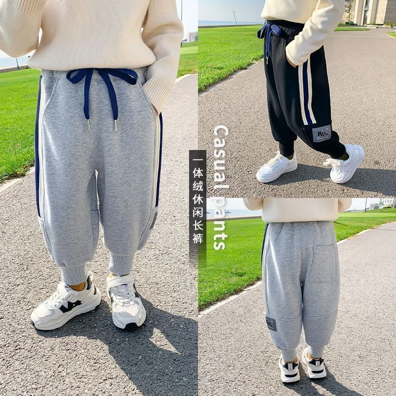 男童加绒裤子儿童卫裤一体绒宝宝运动裤小童冬季加厚秋冬宝宝冬装