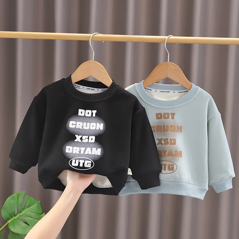 男童冬季加绒卫衣儿童秋冬新款薄绒宝宝长袖一体绒加厚打底衫上衣