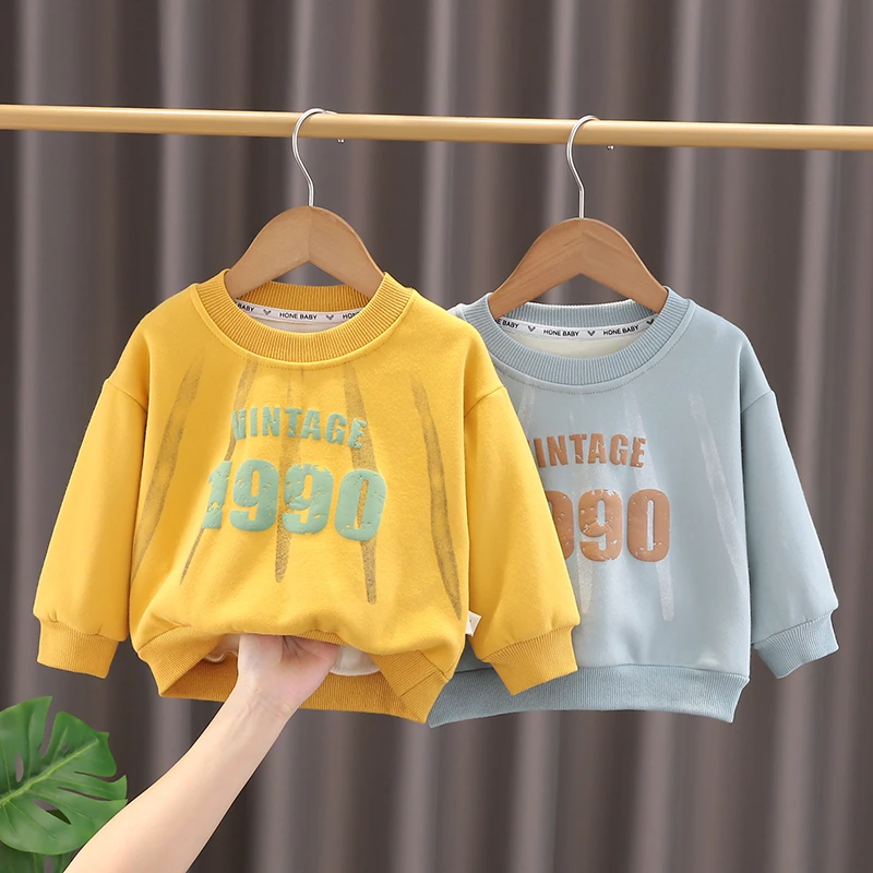 男童冬季加绒卫衣洋气男童女童保暖一体绒小童秋冬新款打底衫上衣