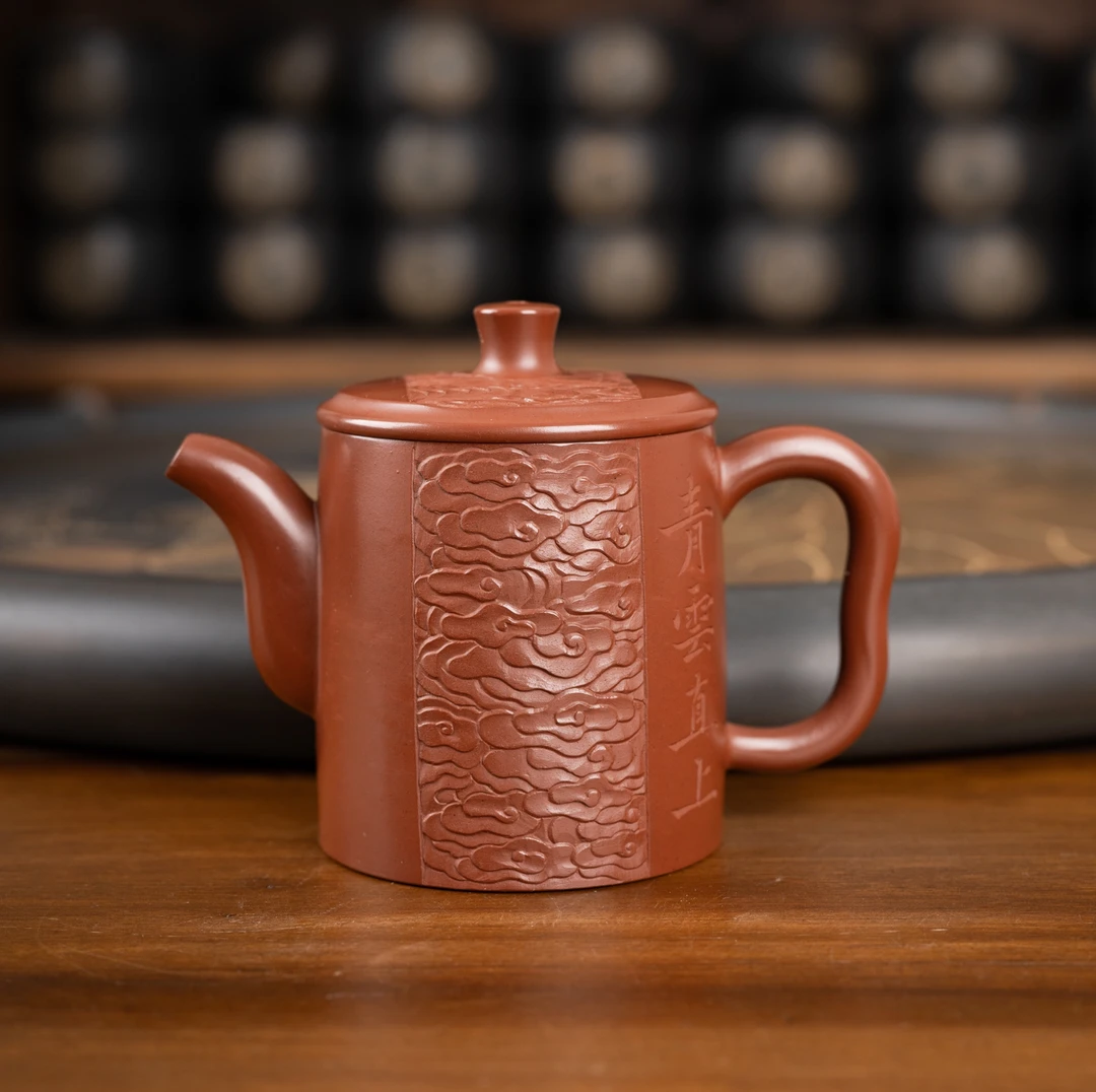 『汲直·青云直上』坭兴陶茶壶纯手工满刻浮雕祥云约150毫升10892
