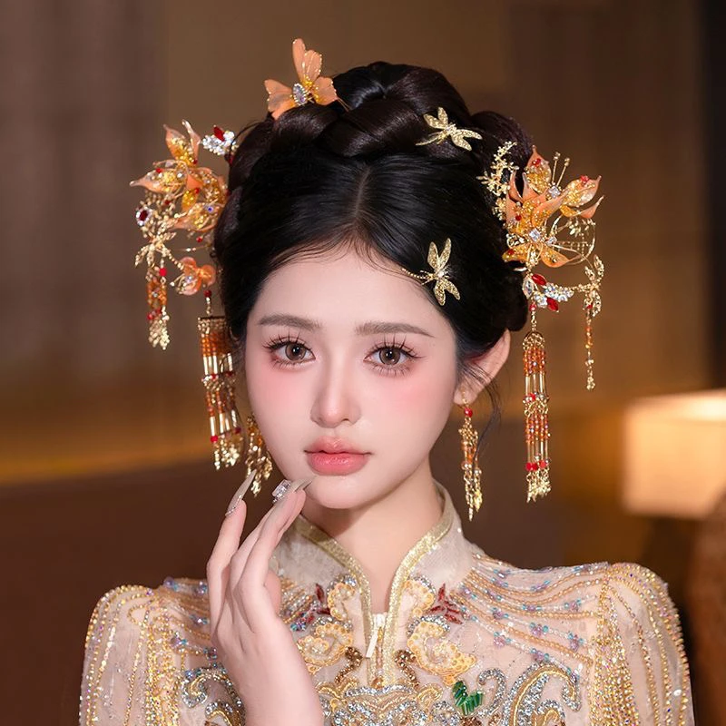 GZ179秀禾头饰中式新娘新款金色简约高级大气结婚秀禾龙凤褂配饰