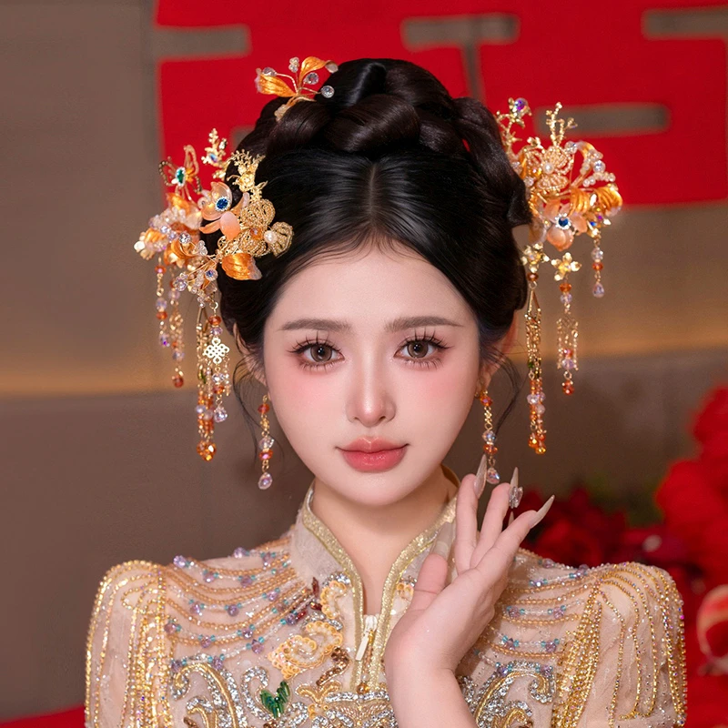 GZ175秀禾头饰新款金色中式新娘头饰秀禾服结婚发饰高级大气简约