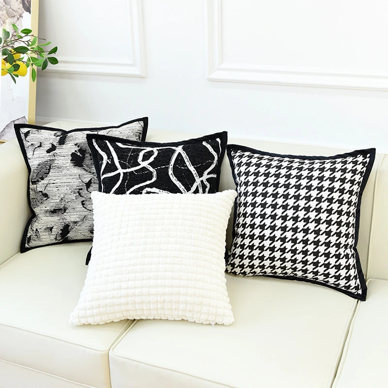 简约黑白提花组合沙发抱枕装饰靠垫靠枕套样板间搭配