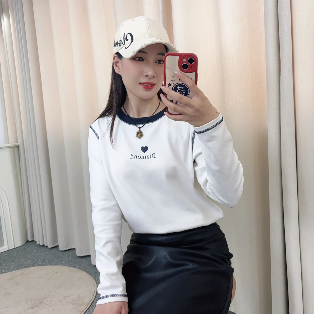 U.Ni【爱心字母】春季圆领正肩长袖撞色棉打底衫
