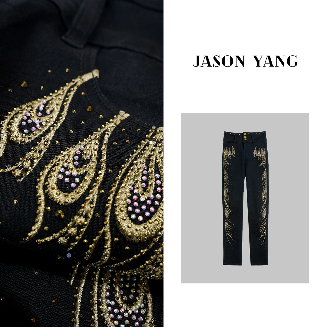 丽丽家 1108新款孔雀之翼重工金钻加厚显瘦牛仔裤