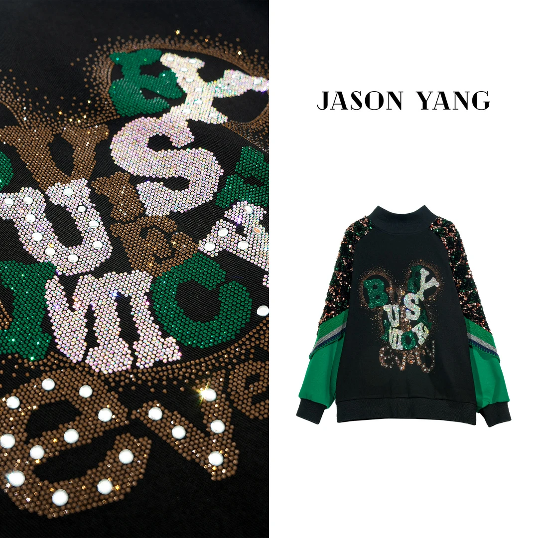 丽丽家  春季新款英文字母米奇烫钻百搭卫衣