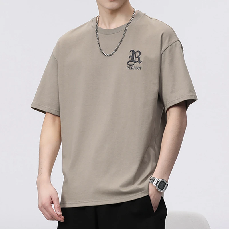 范希巴迪圆领夏季T恤男士纯棉重磅体恤时尚百搭透气休闲上衣男装