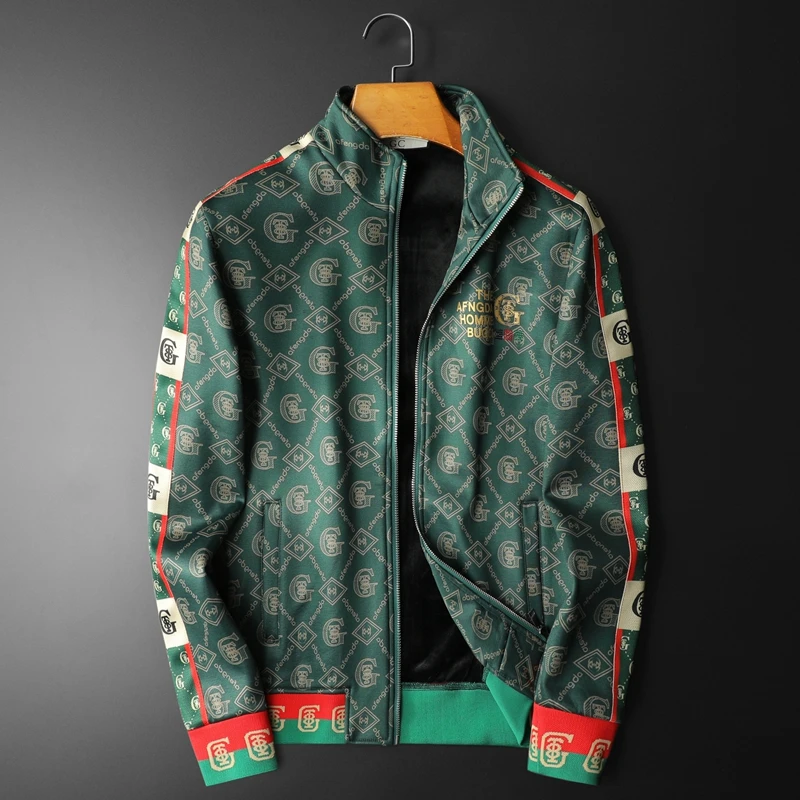 范希巴迪冬季加绒加厚立领夹克衫男士时尚休闲拼色保暖拉链衫外套