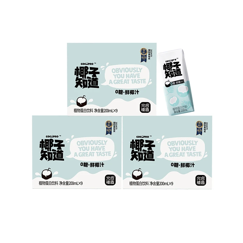 光合植造椰子知道0糖鲜椰汁200ml×27瓶椰子汁椰奶早餐24年9月产