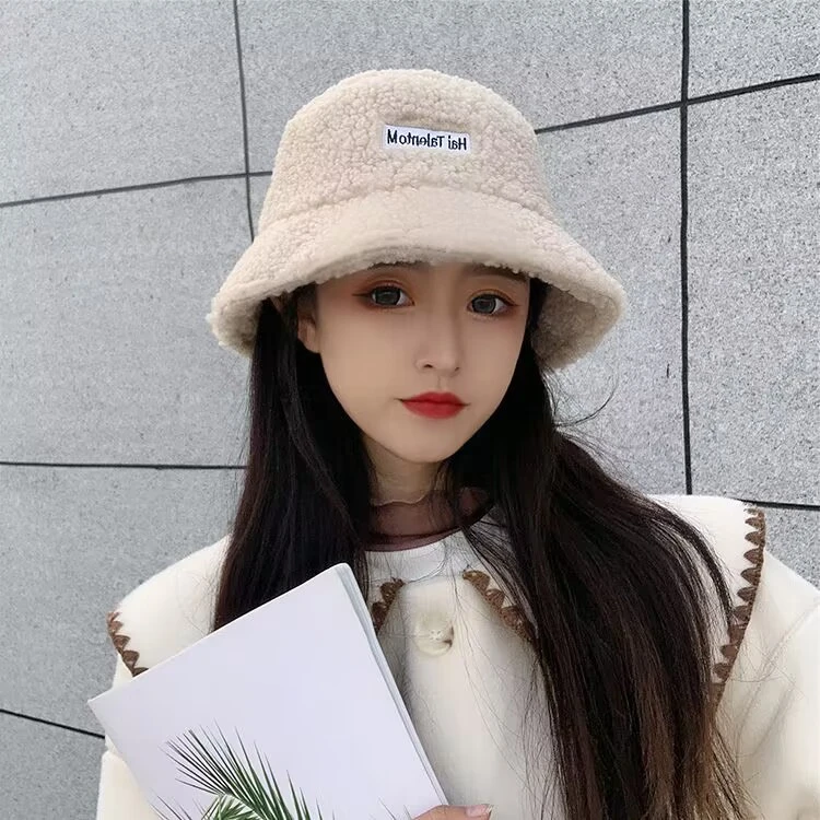 女士帽子秋冬季日系保暖百搭韩版时尚毛绒学生情侣盆帽网红羊羔绒