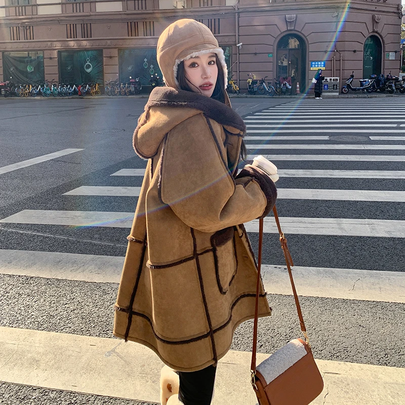 美拉德羊羔毛外套女皮毛一体2025新款冬季加厚高级感麂皮绒大衣潮