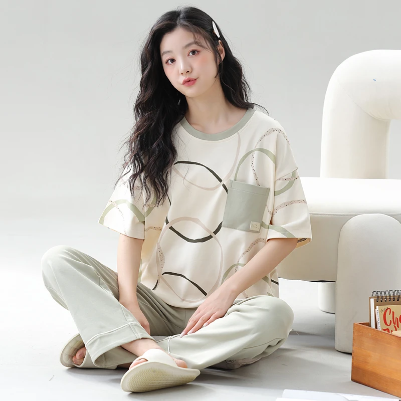 A300-A399睡衣女春秋款宽松时尚休闲家居服两件套装