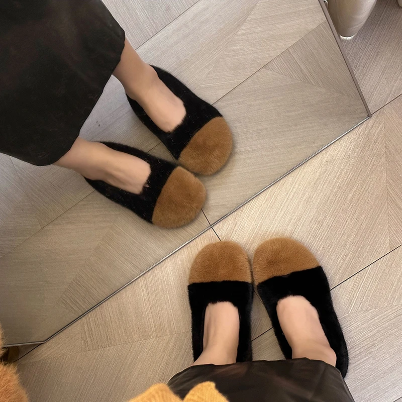 一脚蹬毛毛鞋女冬外穿加绒豆豆鞋2024新款软底舒适保暖棉瓢鞋