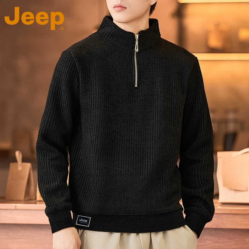 Jeep吉普半拉链毛衣男士2025新款春季潮牌长袖针织立领上衣服男装