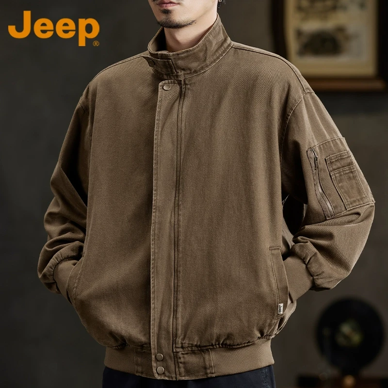 Jeep吉普纯棉夹克男士2025新款秋季美式潮流时尚宽松重磅男款外套