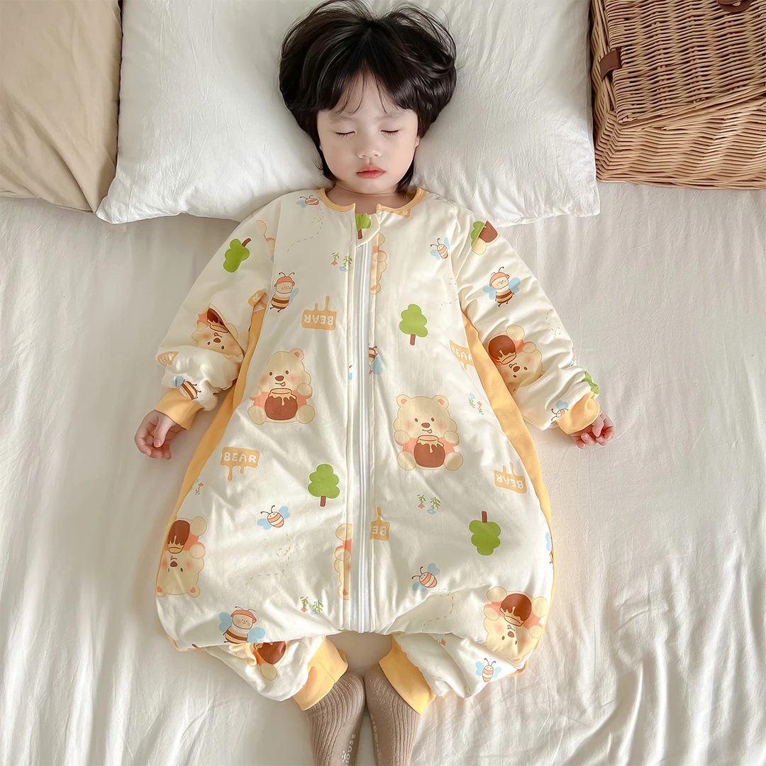 ins网红爆款婴儿恒温a类睡袋儿童防踢被秋冬连身衣中大童1-3-6岁