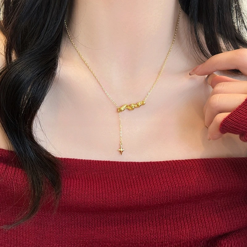 铜合金项链 新中式金色灵蛇缠绕项链小众设计感本命年生肖毛衣链