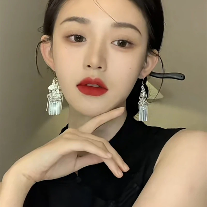 铜合金耳饰 民族风流苏耳环女唯美新中式国风古典气质长款耳坠