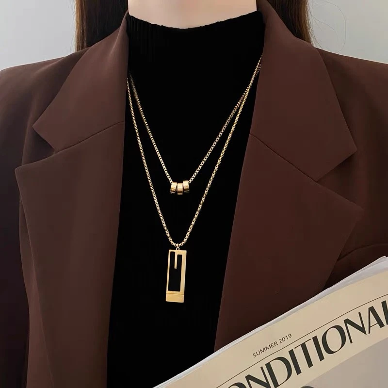 铜合金项链 小众ins方牌双层叠戴秋冬气质长款毛衣链女款时尚百搭