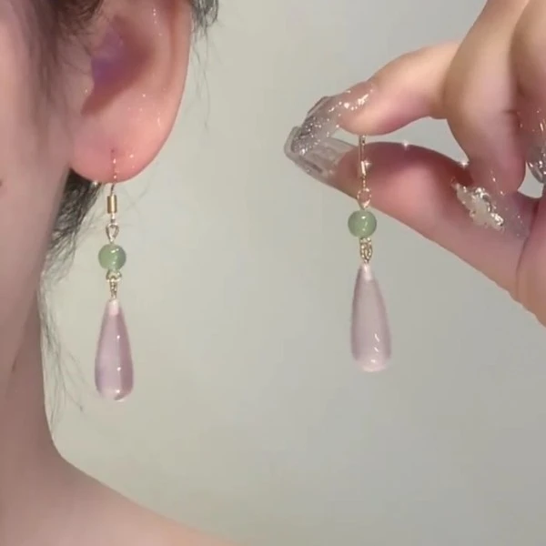 铜合金仿水晶耳饰 新中式国风水滴吊坠耳环复古高级感古风耳饰女