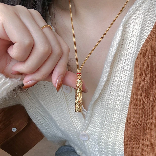 非金属布艺项链 新中式古法金色随身佛项链复古轻奢高级感毛衣链